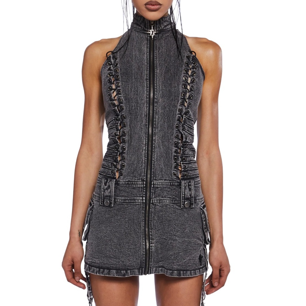 Dollskill high neck denim dress size Medium NWT